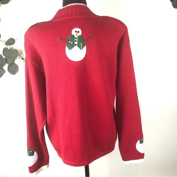 Tiara International Sweater Women L Christmas Snowmen Zip Mock Neck Ugly Unisex - Picture 3 of 16